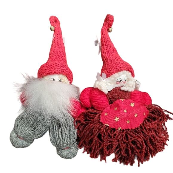 Christmas Elfs Handmade Tonttus Artic Circle Decor Mythical Red Gray Vintage - Picture 1 of 10